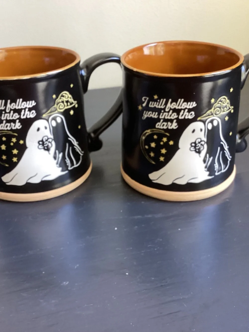 Brand New Set of 2 Spectrum Halloween Embossed Mugs “I will follow you into..”